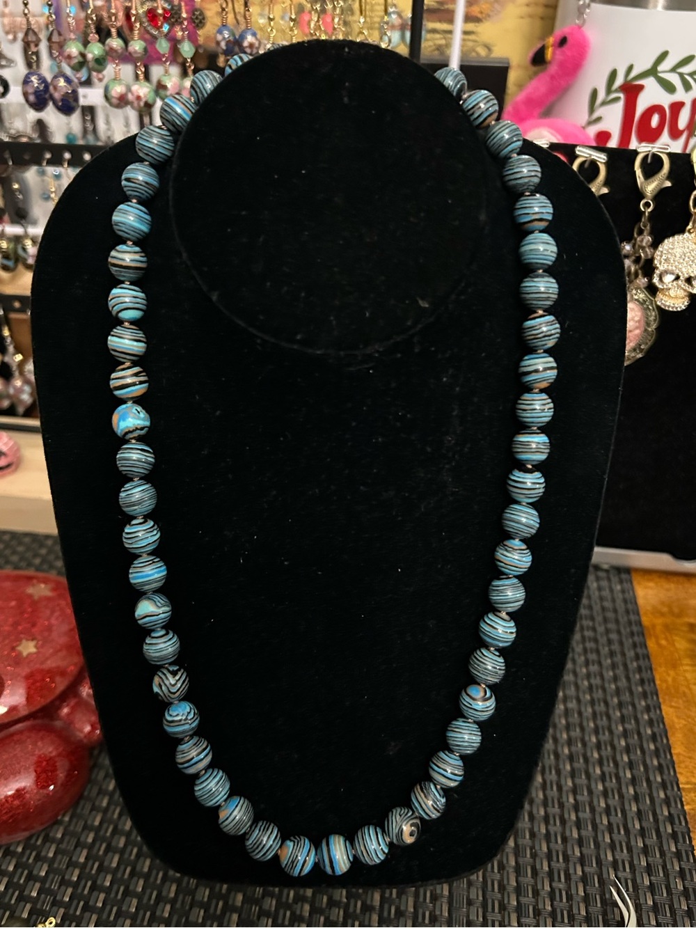 Hand Knotted Blue Striped Bead Necklace